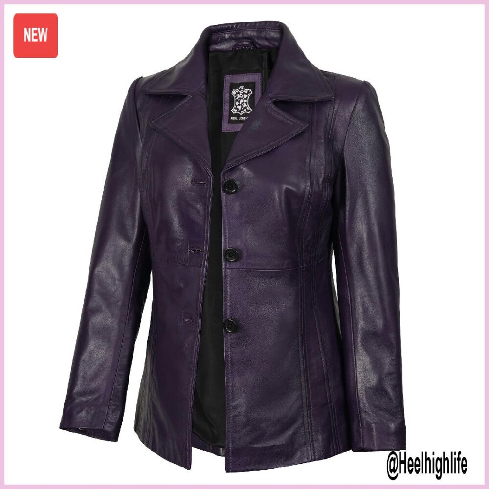 Lambskin Leather Blazer Jacket Women's Small Button Closure Pockets